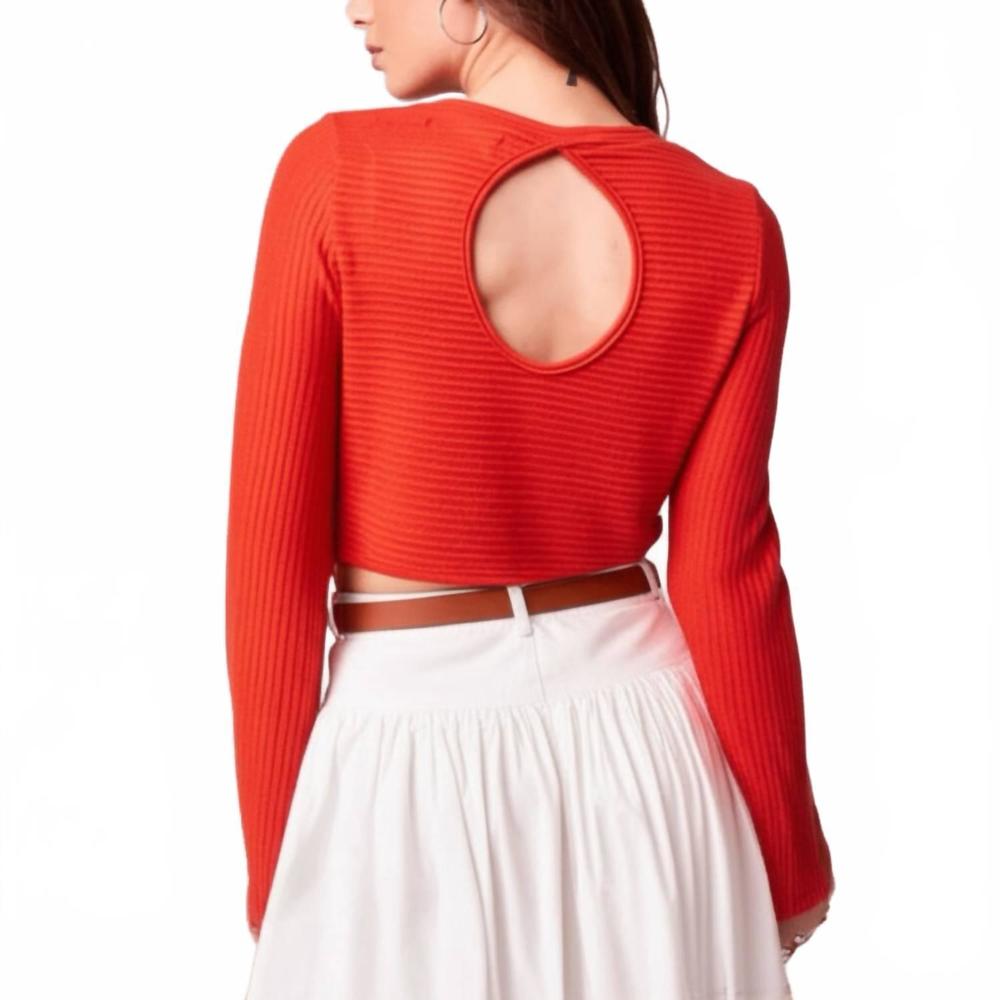 NEW BAND OF GYPSIES alize long sleeve cropped top in red rust - Picture 2 of 3
